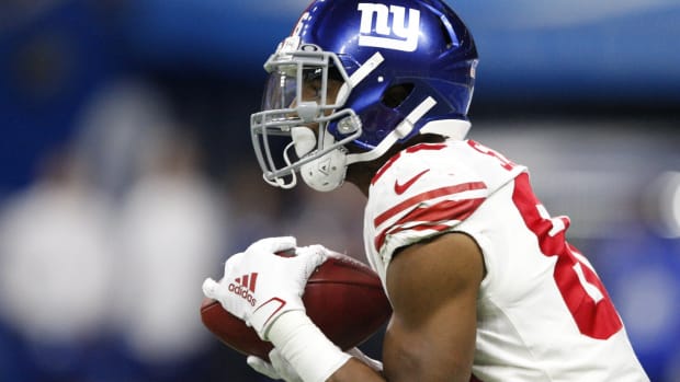 Oct 27, 2019; Detroit, MI, USA; New York Giants wide receiver Darius Slayton (86) catches a kickoff during the first quarter against the Detroit Lions at Ford Field.